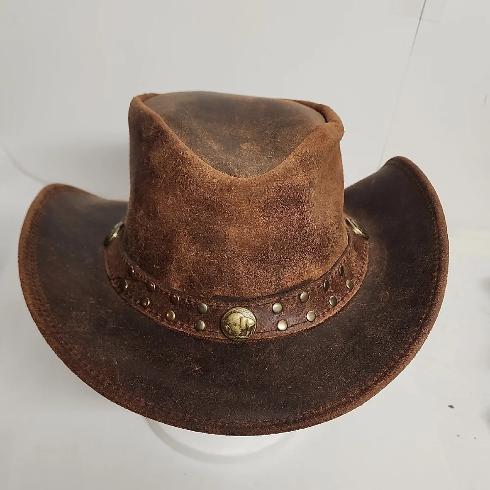 Distressed Australia Style Handmade 100% Real Leather Cowboy Western Hat Sz L